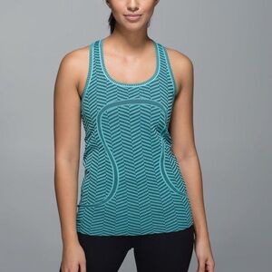 Lululemon Run Swiftly Tech Racerback Tank Top Heathered Blue Tropics Size 4